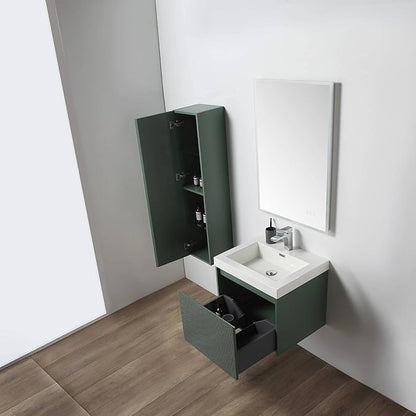 Blossom 24 Inch Bathroom Vanity with Sink and Side Cabinet, All Wood Floating Bathroom Vanity with Acrylic Sink, Bathroom Sink Cabinet with Soft-Close Drawer, Modern Style Vanities, Aventurine Green