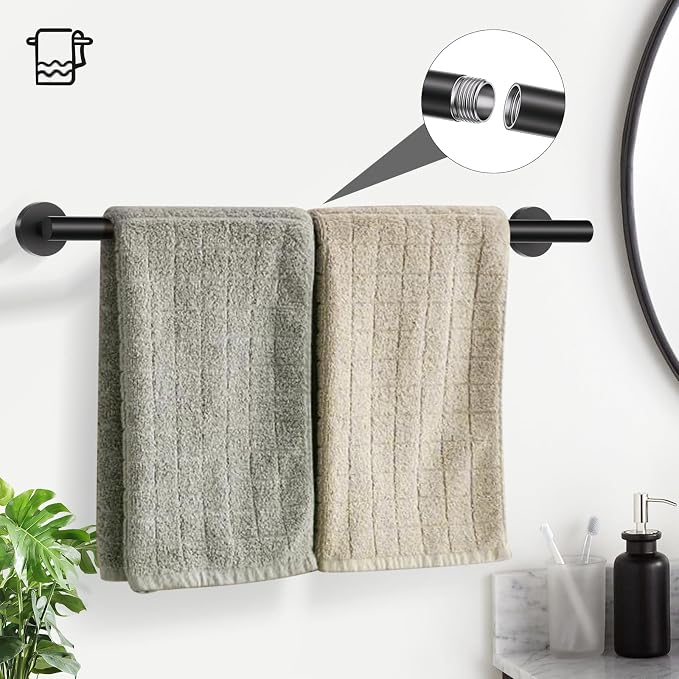 TURS Black 5 Piece Bathroom Towel Bar Set Bathroom Hardware Set, 23.6 inch Bathroom Accessories Kit Set, SUS304 Stainless Steel Wall Mounted