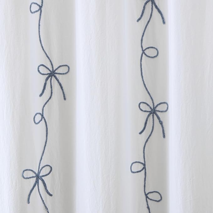 Peri Home 100% Cotton Fabric Shower Curtain for Bathroom, 72 x 72 inches, Blue Sasha Bows