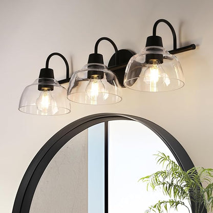 classy leaves Black Bathroom Light Fixtures, 3 Light Bathroom Vanity Lights with Clear Glass Modern Farmhouse Black Bathroom Sconce Wall Lighting