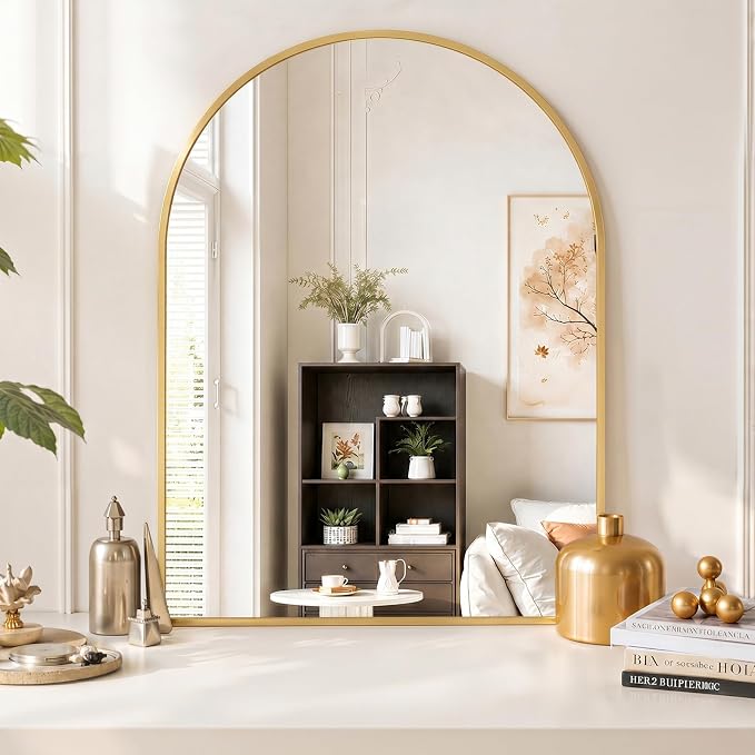 Arched Wall Mirror 40x30 Inch Gold Bathroom Vanity Mirror with Metal Frame | Modern Arch Mirror for Bedroom, Living Room, Entryway, Wall Mounted Decorative Mirror