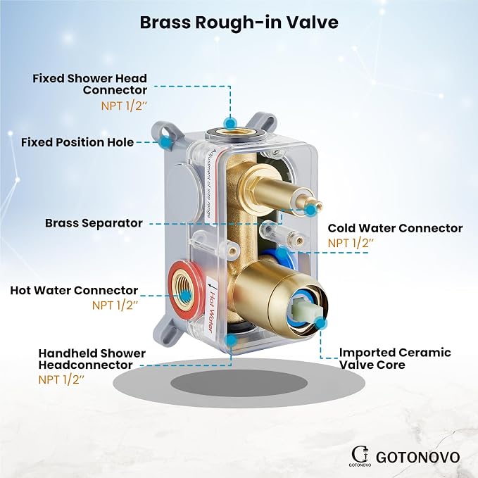 gotonovo High Pressure Shower System Valve and Trim Kit,Brushed Gold | Round Rain 10 Inch Shower Head with Handheld Faucet Set Complete,Rough In Valve,2-in-1 Diverter,All Metal,Bathroom Wall Mount
