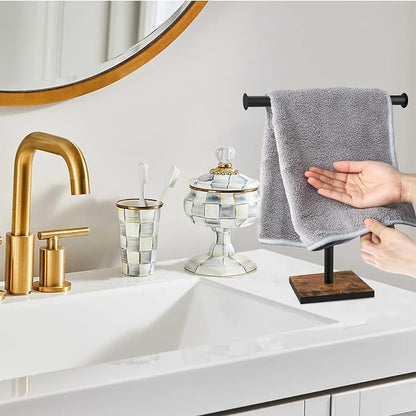 Countertop Hand Towel Holder, T-Shape Hand Towel Stand for Kitchen | Bathroom Hand Towel Rack with Weighted Base, Farmhouse Style, Free Standing, Rustic Black Brown