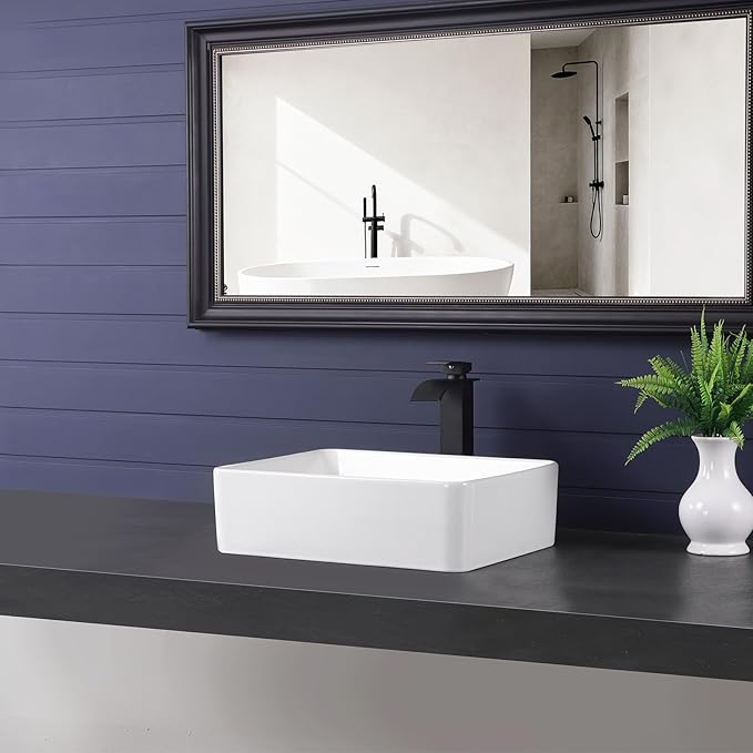 Vessel Sink 19"x15" Rectangular Bathroom Sink Modern White Porcelain Ceramic Above Counter Drop-in Vanity Sink for Bathrooms Art Basin