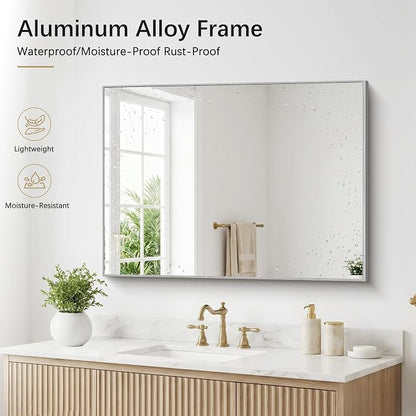DESBING 30" x 40" Bathroom Mirror, Silver Metal Frame Wall Mirror | HD Image,Shatterproof Decorative Rectangular Vanity Mirror for Bedroom Bathroom Living Room Entryway Horizontal or Vertical