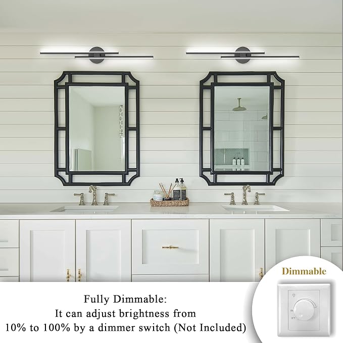 EDISLIVE Dimmable Modern LED Vanity Light Fixtures Bathroom Vanity Wall Lighting, 31.5 in Mirror Vanity Lighting Fixtures for Bathroom Bedroom Makeup Living Room, Black