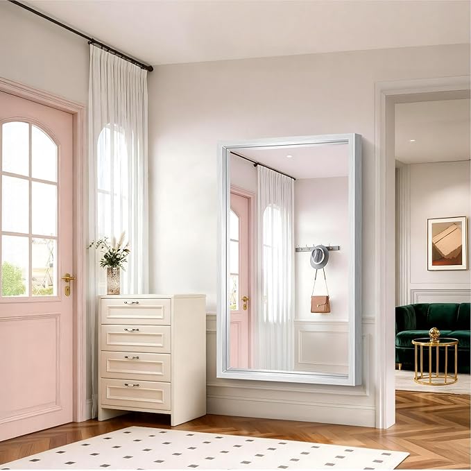 36x60 inch Brushed Silver Bathroom Mirror, Large Rectangular Mirror for Wall, 0.6" Thickened Deep Frame Mirrors for Bathroom Sink, Shatterproof Tempered Glass, Antirust, Horizontally/Vertically