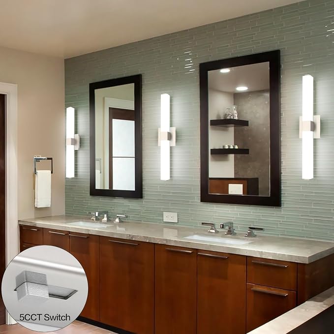 Brushed Nickel Vanity Lights for Bathroom 24 Inch, Modern LED Bathroom Lighting Fixtures Over Mirror, 18W 5CCT Dimmable Vanity Lights Bar