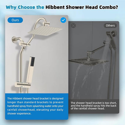 Hibbent 10'' Rainfall Showerhead with 4-mode Handheld Spray, Brushed Nickel | cUPC Certified High Pressure Showerhead Combo, 12'' Adjustable Extension Arm, Extension Bar, Easy Reach Holder, 71'' Hose