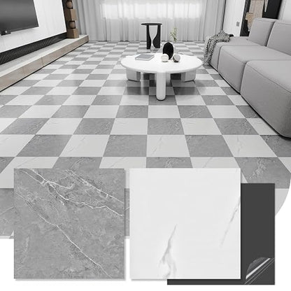 20-Pack 12"x12" Marble Peel and Stick Floor Tiles Waterproof Self Adhesive Vinyl DIY Flooring for Bedroom, Bathroom, Kitchen, RV, Cover 20 Sq. Ft, White & Grey Marble