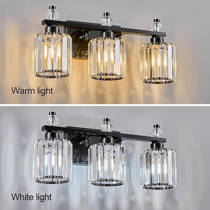 Bathroom Vanity Lights 3-Light Plating Black Modern Crystal Vanity Light Fixtures Over Mirror Crystal Bathroom Vanity Lighting Fixtures