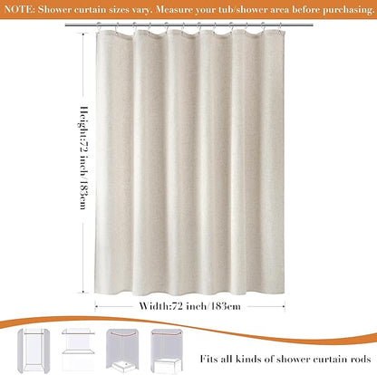 Linen Shower Curtain for Bathroom 72x72 Inch 1 Panel Cream Beige | Weighted Fabric Shower Curtains Set with Hooks,Neutral Rustic Boho Farmhouse, Simple Luxury Bath Curtain Decor,Natural Ivory