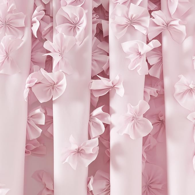 Lush Decor Riley Light Filtering Window Curtain Panel, Single 54" W x 95" L, Lilac - Cute Purple Curtains for Bedroom - Bow Decor - Coquette Curtains for Windows