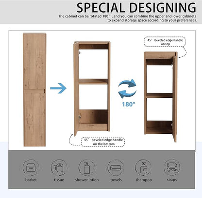 SSLine 24-Inch Single Bathroom Vanity Modern Wall Mounted Bathroom Vanity with Sink 24" Small Floating Bathroom Vanities Set with 2 Side Storage Cabinets,Brown White