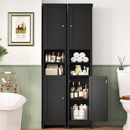 TEENFON 67" Tall Bathroom Cabinet with Adjustable Shelves and Doors | Narrow Bathroom Storage Cabinet for Small Space, Living Room, Entryway, Kitchen, Black