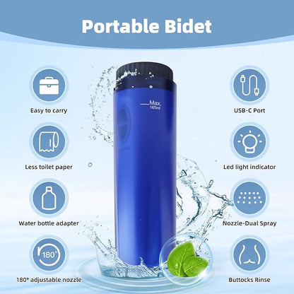 Hibbent 2 Pack Portable Bidet for Travel, High Pressure Handheld Electric Bidet Sprayer for Women & Men, Personal Hygiene Cleaning, Soothing Postpartum Care, Blue