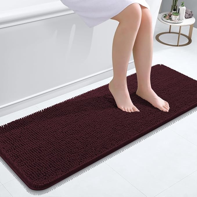 OLANLY Bathroom Runner Rugs 47x17, Extra Soft Absorbent Chenille Bath Rugs | Black Cherry, Quick-Drying Rubber Backing, Washable Long Bath Mat for Bathroom Floor, Tub and Shower, Home Decor Accessories