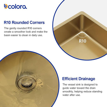 Dcolora 19 In. Gold Drop In Bathroom Vessel Sink, 16 Gauge Stainless Steel, Rectangle Design with Drain Assembly, 15"D x 19"W x 4"H #DC-VS261204