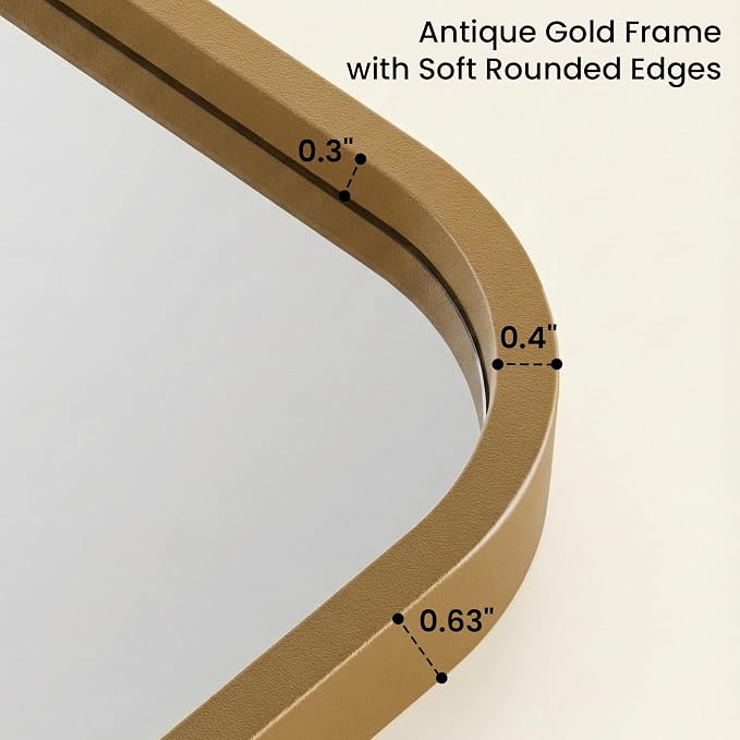 2-Pack 22x30 Inch Antique Gold Rounded Rectangle Bathroom Vanity Mirrors | Double Vanity or Two Bathrooms, Pair or Separate Use, Iron Frame, Layered Shadow Box Look, Two-Way Mount