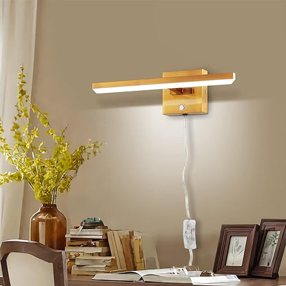 MantoLite Bathroom Lighting Fixtures Over Mirror,Plug in LED Picture Lights for Wall Dimmable Bathroom Vanity Light 15inch Cabinet Wall Sconces with Ajustable Arm Bedside Reading Lamp,Brass,6000K 8W