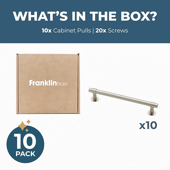 Franklin Brass Francisco (10-Pack) Cabinet Handles 5-1/16" Hole Center Pulls | Satin Nickel Hardware Kitchen Door, Drawers, Dressers, Furniture P29618K-SN-B
