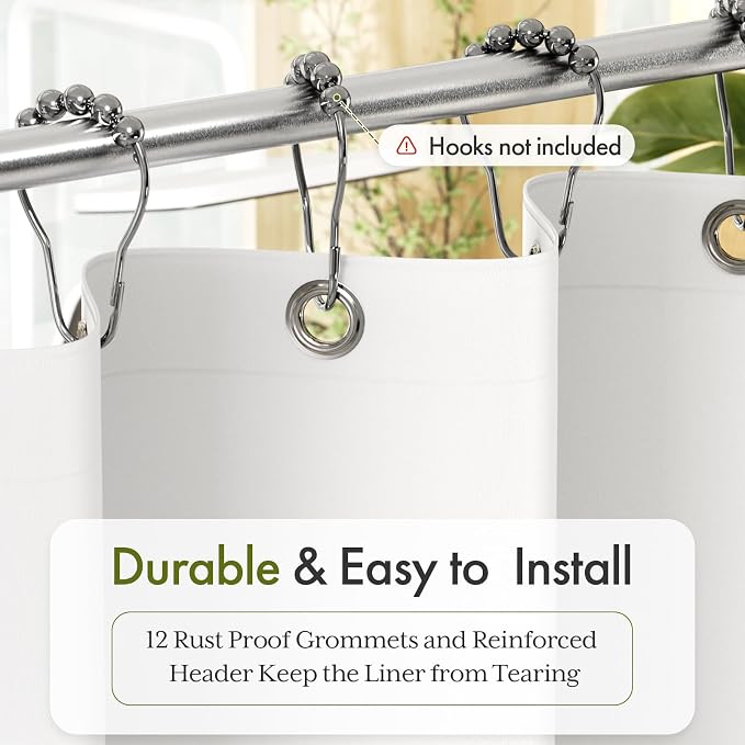 Bathway Shower Curtain Liner, White Shower Curtain Liner 72x78 Lightweight PEVA Waterproof Shower Curtain Liner Plastic with 3 Magnets and 12 Rustproof Metal Grommets, Long Shower Liner for Bathroom