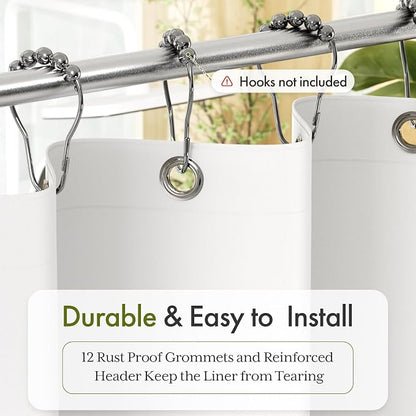 Bathway Shower Curtain Liner, White Shower Curtain Liner 72x78 Lightweight PEVA Waterproof Shower Curtain Liner Plastic with 3 Magnets and 12 Rustproof Metal Grommets, Long Shower Liner for Bathroom