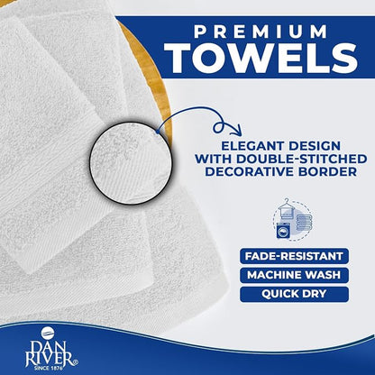 DAN RIVER 8 Piece Luxury Bath Towels for Bathroom, Towel Set, White | 2 Bath towels, 2 Hand towels, and 4 Wash Cloths, 600 GSM 100% Ring Spun Cotton, Highly Absorbent, Gym, Hotel, guest, and Spa