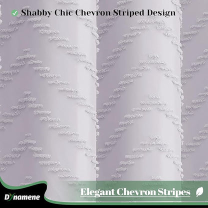 Extra Long Boho Shower Curtain Tufted Chevron 72"x84" Laverder | 84 Inch Tall, Elegant Tassel, Lightweight Textured Fabric, Water Repellent, Washable, Hotel Spa, for Bathroom/Dorm 12 Hooks