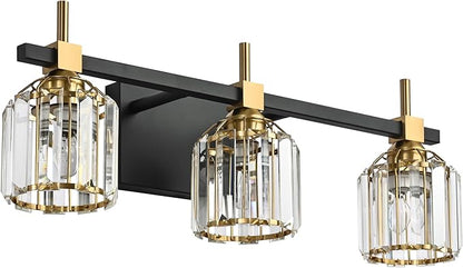 SOLFART Crystal Bathroom Light Fixtures 3 Light Bathroom Vanity Light Over Mirror Vanity Light Fixture Vintage Lighting 3T