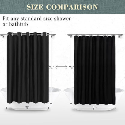 No Hook PEVA Shower Curtain or Liner, Standard Size 71 x 74, Black | 8G Heavy Duty, Black Bathroom Shower Curtain, No Hooks Required, Waterproof Plastic & PVC Free