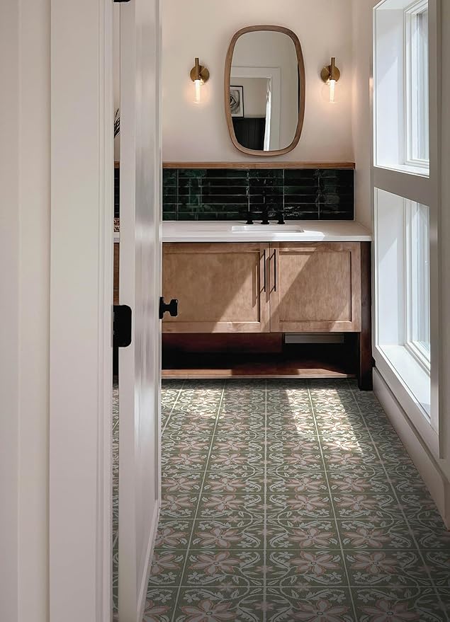 FloorPops Lillium Green Peel and Stick Floor Tiles, FP6303