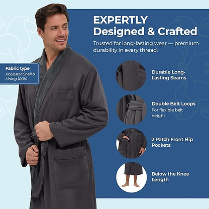 MONARCH Unisex Plush Lined Microfiber Bath Robe - Soft Shell with Polyester Lining, Resort-Grade Hotel & Spa Robe with Pocket