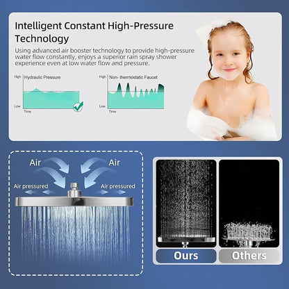 14" High Pressure Rain/Rainfall Shower Heads With Handheld Spray Combo (3+1 Settings & Built-in Power Wash Mode), Double/Dual Shower Head With Handheld - Height/Angle Adjustable(Polished Chrome)