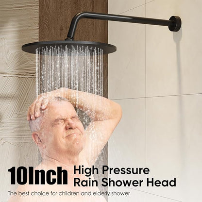 Gabrylly 10" Thermostatic Shower Faucets Set with Tub Spout, Matte Black | All Metal Shower System, Rain Shower Head with Handheld Spray Combo, Luxury Bathroom Rainfall Shower Head Set With Valve