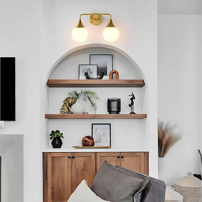 Bathroom Vanity Light Fixtures: 2-Light Mid Century Farmhouse Bathroom Lighting Fixtures Over Mirror - Brushed Gold Wall Sconce with Frosted Globe Glass for Hallway Restroom