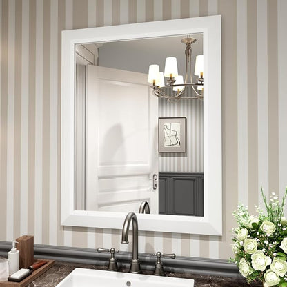 Bathroom Mirror for Wall, 24x30 Inch (White) | HD Reflection, Tempered Glass, Thick Metal Framed Rectangle Mirrors for Over Sink, Vanity, Bedroom, Living Room, Entryway
