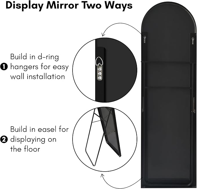 Americanflat 18x58 Arched Mirror with Stand- Large Hanging Mirrors with Aluminum Frame - Modern Mirror for Bathroom, Bedroom, Living Room - Mirrors for Wall Display and Home Decor - Black