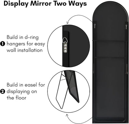 Americanflat 18x58 Arched Mirror with Stand- Large Hanging Mirrors with Aluminum Frame - Modern Mirror for Bathroom, Bedroom, Living Room - Mirrors for Wall Display and Home Decor - Black