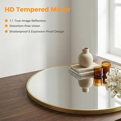 OLIXIS Bathroom Round Mirror for Over Sink, 28 in Wall Circle Mirror, Gold | Matte Brushed Metal Framed, Modern Wall Mount Vanity Mirrors for Home Decor, Living Room, Bedroom