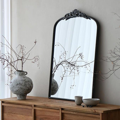 Micasso Bathroom Mirrors for Over Sink: 24"x36" Balck Vintage Arched Mirror | Traditional Ornate Baroque Decorative Antique Wall Mirror for Bedroom/Entryway/Hallway/Dresser/Vanity/Mantel/Nightstand