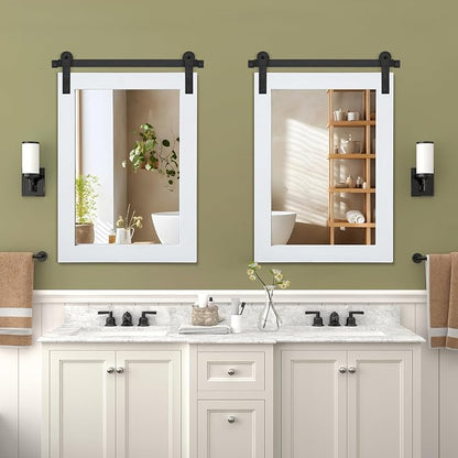 COGOOD Farmhouse Bathroom Mirrors for Over Sink - 38 x 25 Pure White | Rustic Barn Door Wood Framed Vanity Mirror for Entryway, Living Room, Bedroom, Dresser Wall Decor