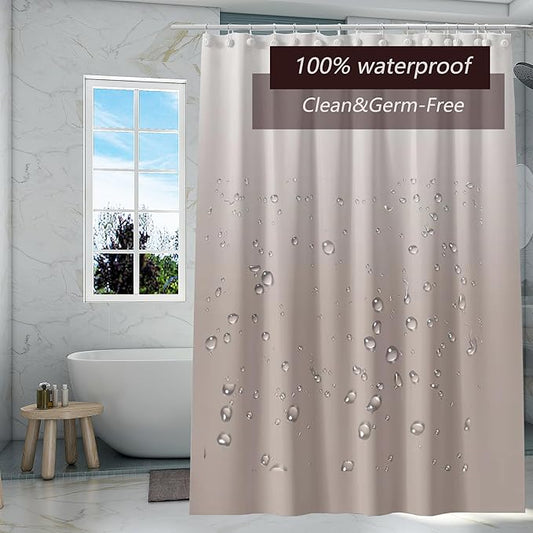 Gradient Begie Shower Curtain Liner, 4G PEVA Shower Liner, Plastic Waterproof Shower Curtains, 72x72 inch with Grommet Holes 3 Magnetic Weights…