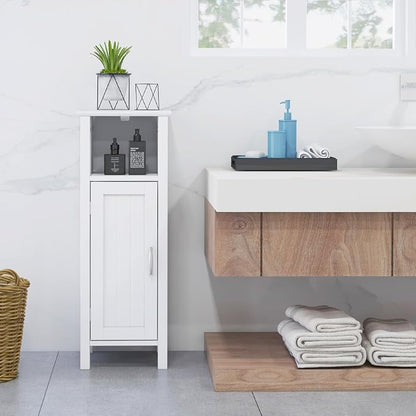 Giantex Narrow Bathroom Storage Cabinet with Adjustable Shelf (White) | Corner Unit with Open Compartment, Anti-toppling Device, Freestanding Small Storage Organizer for Living Room