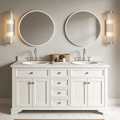 Round Wood Mirror 24 inch Circle Wall Mirror for Bathroom Round Wall Mirror for Wall Decor, Vanity, Entryway Living Room (White)