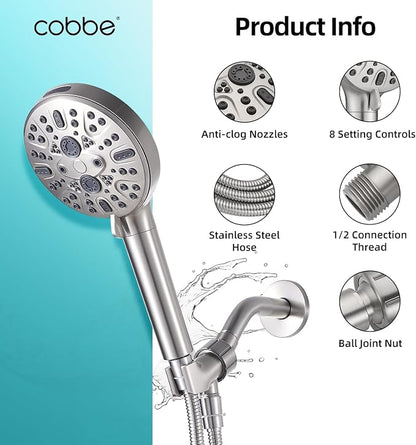Filtered Shower Head with Handheld - High Pressure 9 Spray Modes Showerhead with 16-Stage Water Softener for Hard Water - Purifying Detachable Hand Held Shower Head, Brushed Nickel