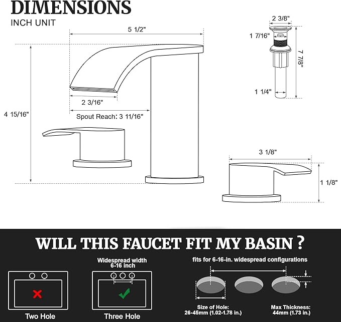 Ultimate Unicorn 8 inch Bathroom Faucet Brushed Gold, Waterfall Bathroom Faucet with Metal Pop-up Sink Drain Stopper and 2 Supply Hoses,2 Handle Widespread Faucets for Vanity Sink 3 Holes (Pack of 2)