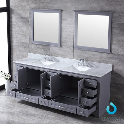 Dukes Double Bath Vanity Set - Carrara Marble Top & Mirror Dark Grey