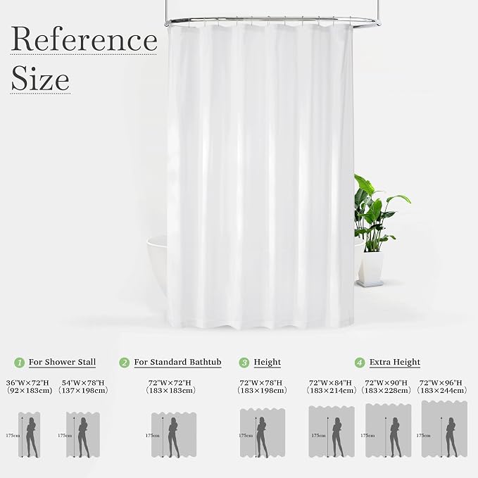 KGORGE Non See Through Sheer Shower Curtain for Bathroom, Privacy Button Hole Waterproof Lightweight Shower Curtains for Bathtub Hotel Washable, White, 72 x 72 inches Long, 1 Panel, Hooks Included