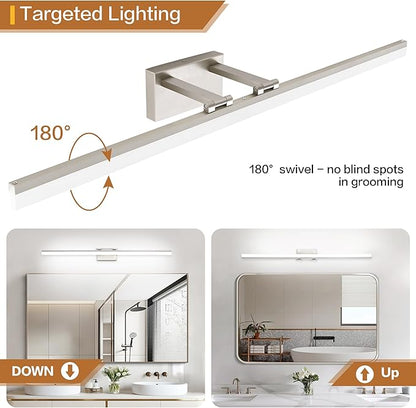 SOLFART 5 Color Temperature Dimmable 47.2 Inch Bathroom Light Fixtures Over Mirror Brushed Nickel Vanity Lights for Bathroom Modern LED Light Fixture 5CCT
